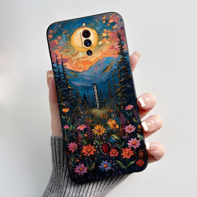 Case For ZTE Nubia Red Magic 5G 5S Cute Heart Rabbit Black Matte Soft Silicone Protective Back Cover RedMagic 5G 5S Phone Case