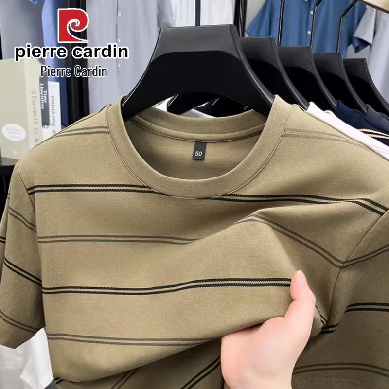 Pierre Cardin Men s Striped 100% Cotton Crew Neck Loose Fit Short Sleeve T-shirt M