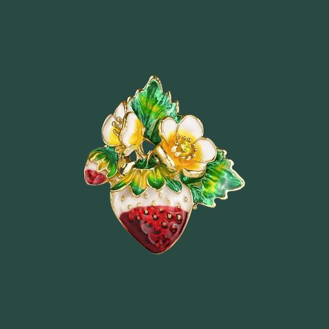 Mote Emalje Frukt Jordbær Brosje Pins Temperament Charm Dame Innlagt Rhinestone Blomster Brosjer for kvinner Smykker Gaver