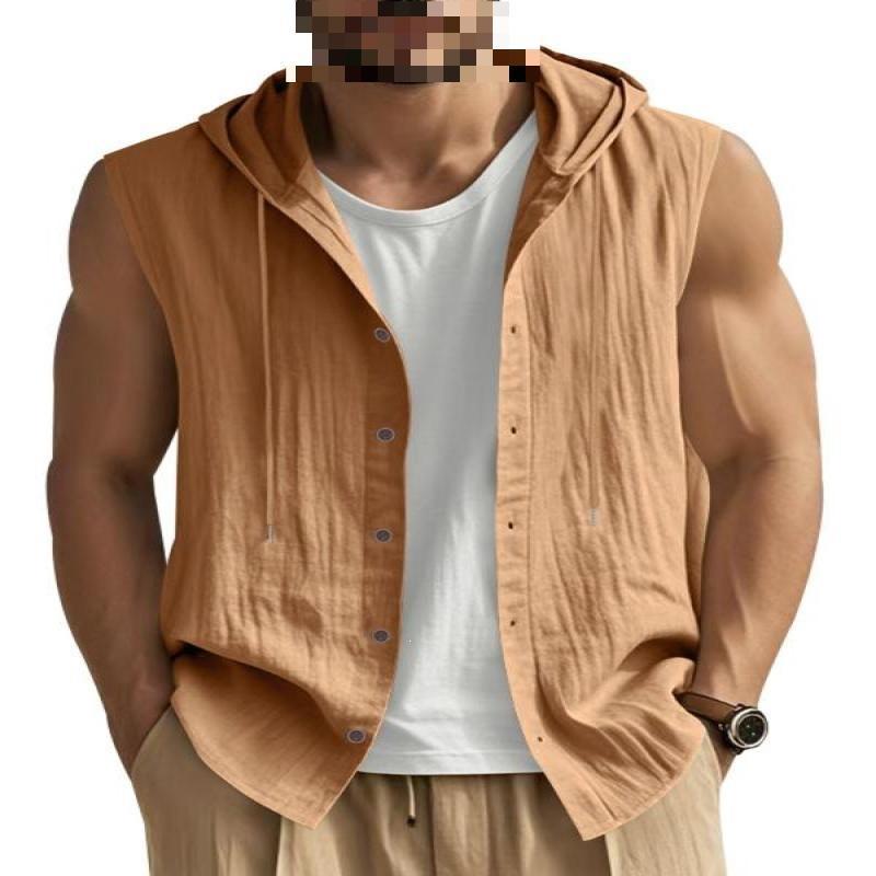 Men's Hooded Sleeveless Shirt Cotton Slim Fit Pullover