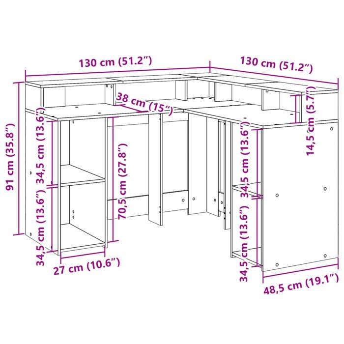 VidaXL Desk and LED Lights Sonoma Grey 130x130x91cm Engineered Wood, Computer Desk, Writing Desk, Furniture of 3309452