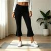 Women's Low Waist Folded Flared Capri Pants Stretchy Yoga Trousers Slim Fit Comfortable Casual Wear