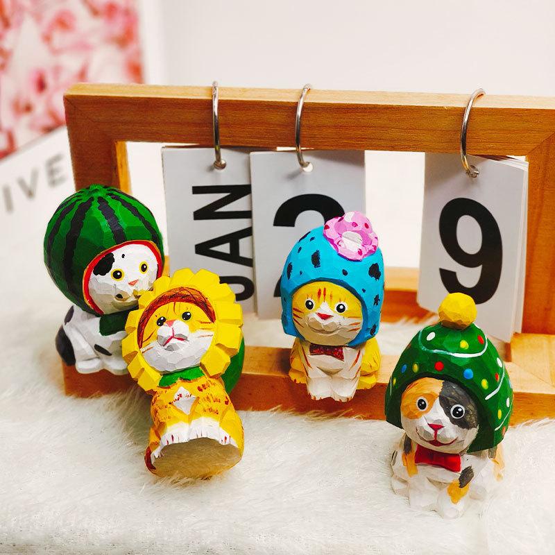 Wooden Cat Figurine Handmade Car Decor Gift For Birthdays And Holidays