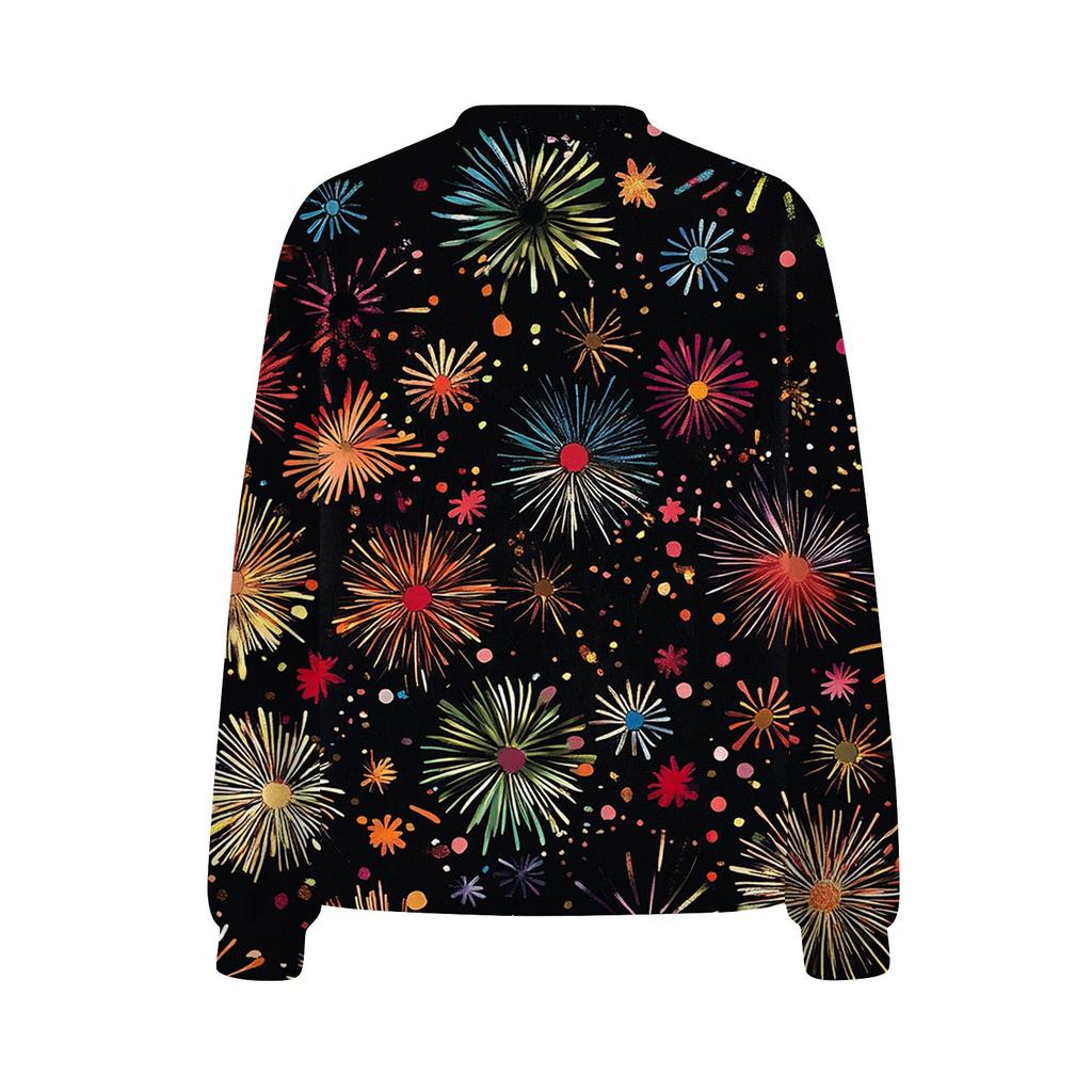 Women's Fashion Short Coat Casual Long Sleeve Printed Single Breasted Plush Top