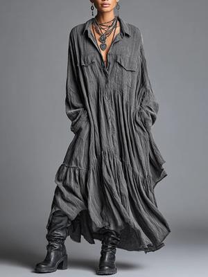 Loose Ruffled Long Sleeve Shirt Dress Women Spring Fashion Temperament Long Dress Vintage Style