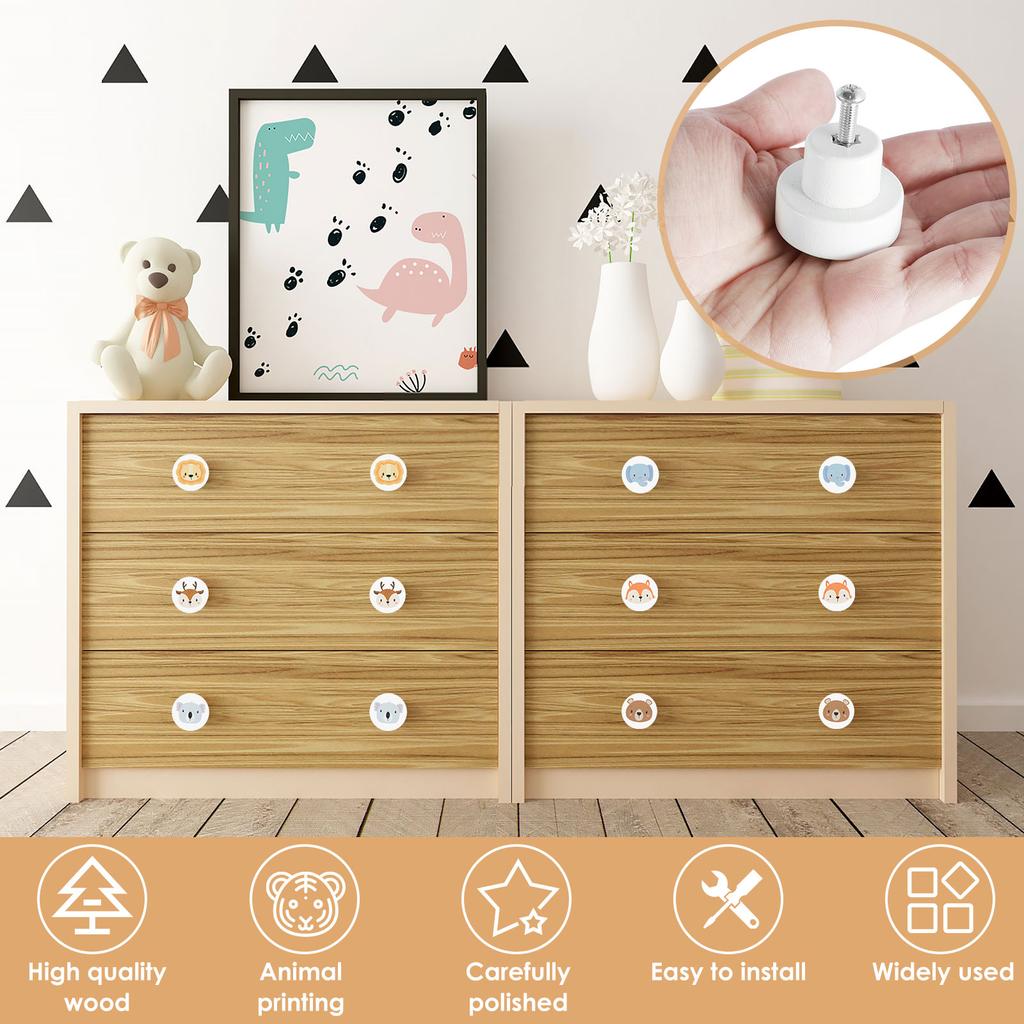 8/6Pcs Drawer Knobs Wooden Dresser Pull Handle with Screws Cute Creative Cabinets Knobs 3.5cm Decorative Round Wardrobe Door