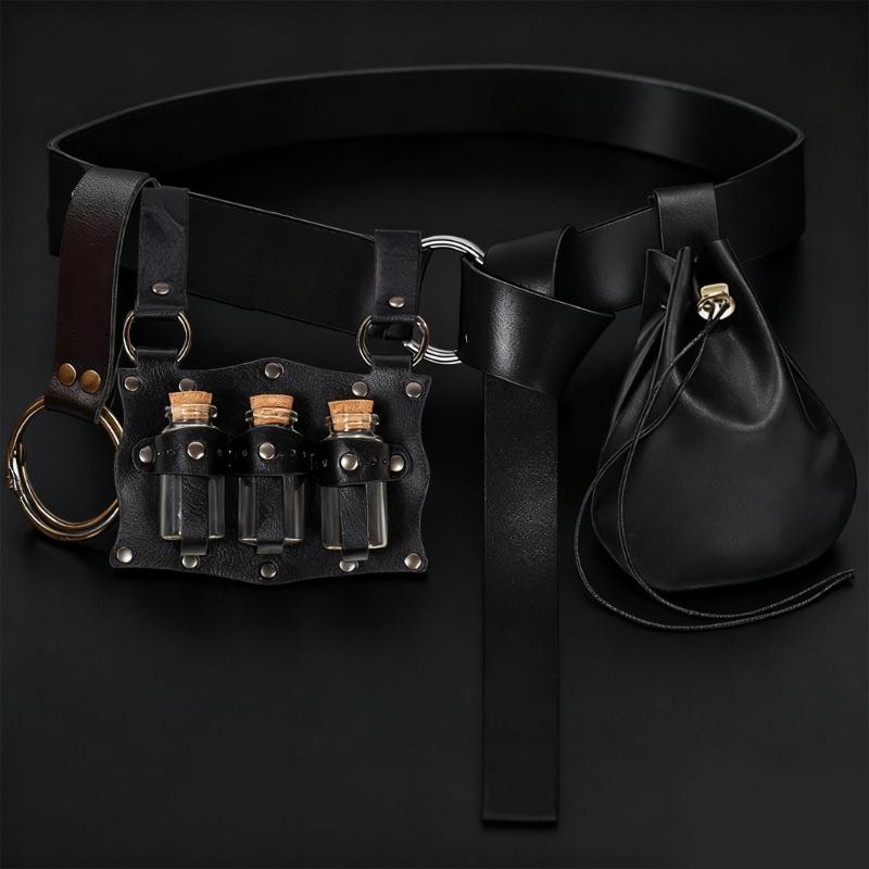 Renaissances Vikinges Costume Accessories,Medieval Pirate Pu Belt Cork Bottles Halloween Renaissances Cosplay Costume