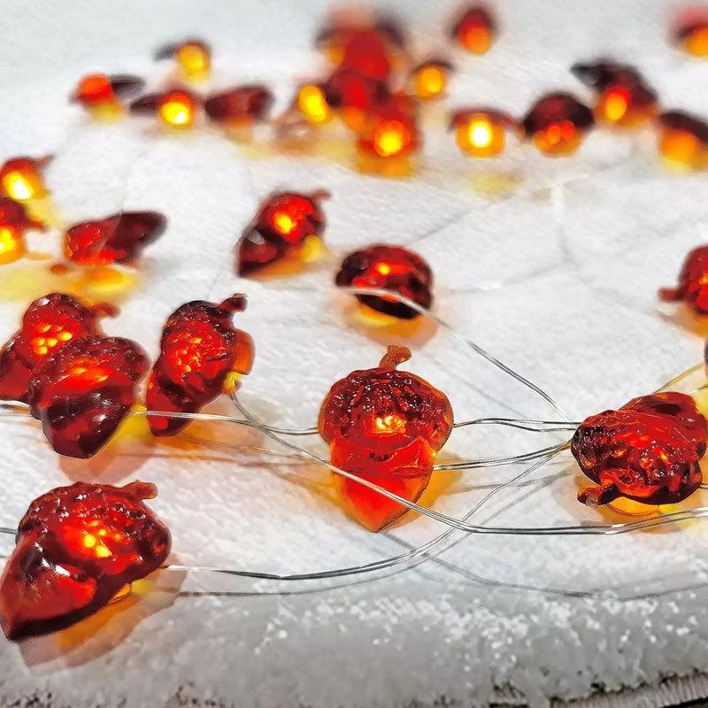 Halloween Pumpkin & Maple Leaf Copper String Lights: Decorative Night Lights for Thanksgiving & Ghost Festival