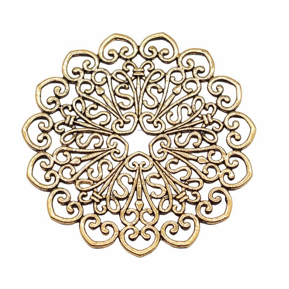 

2 шт. Подвески с рисунком мандалы, ювелирные компоненты, аксессуары, античное золото, цвет цинкового сплава, 53X53 мм