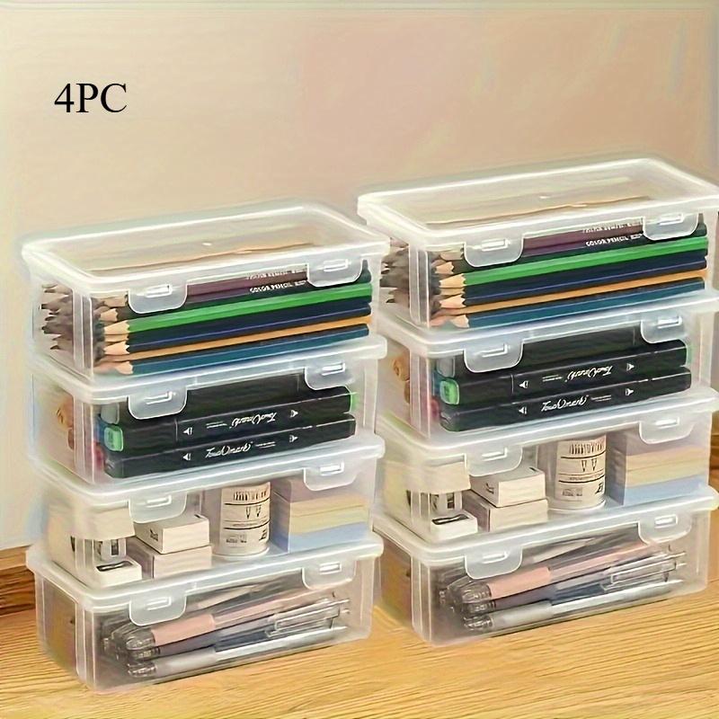 4 Stück transparente Aufbewahrungsboxen mit Deckeln - Große Kapazität & Mini-Größen, für Büro-Stifte, Schreibtisch- & Zimmerorganisation