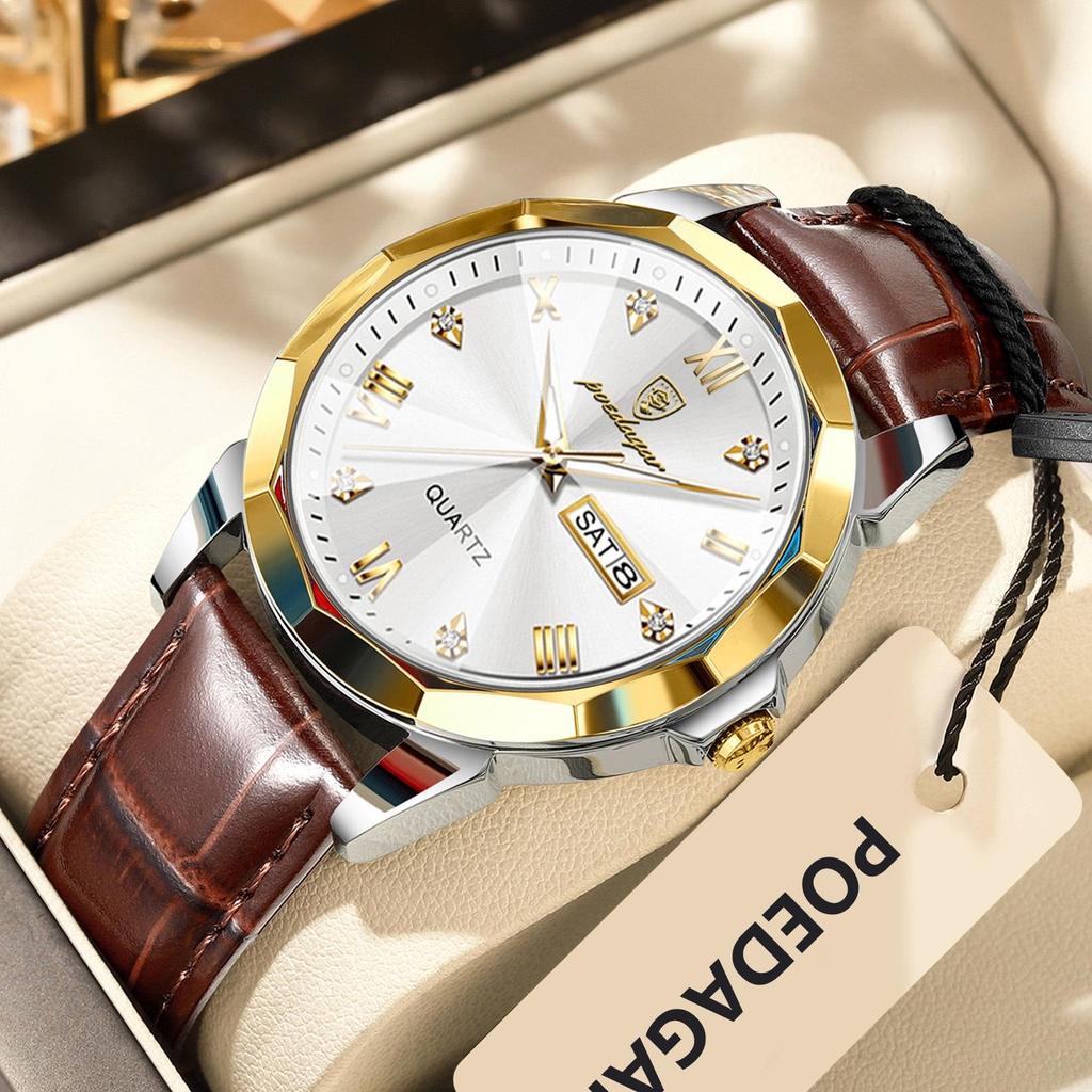 Poedagar Luxury Casual Man Wristwatch Quartz Sports Business Men Watch Waterproof Easy to Read Luminous Date Week Leather Men's Watches