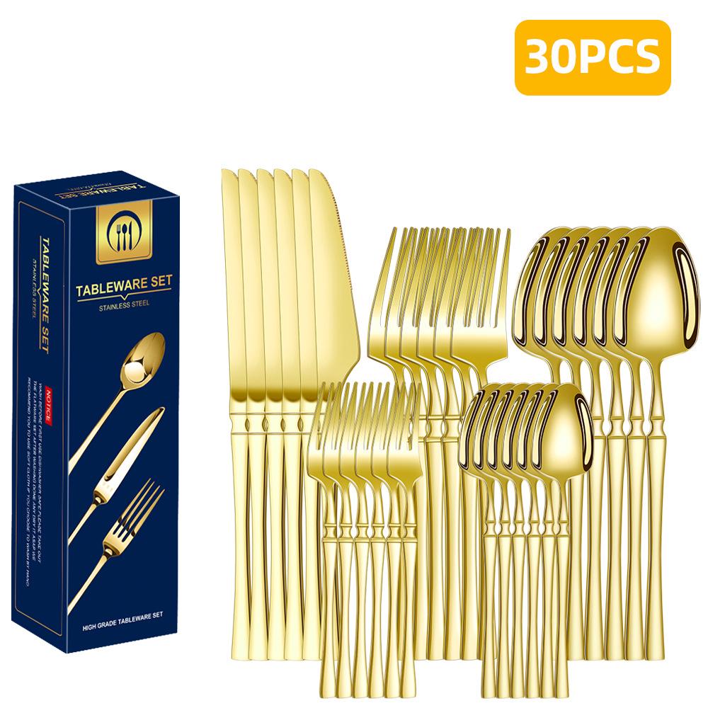 Stainless Steel 30-Piece Cutlery Set with Small Waist Design for Restaurants and Hotels