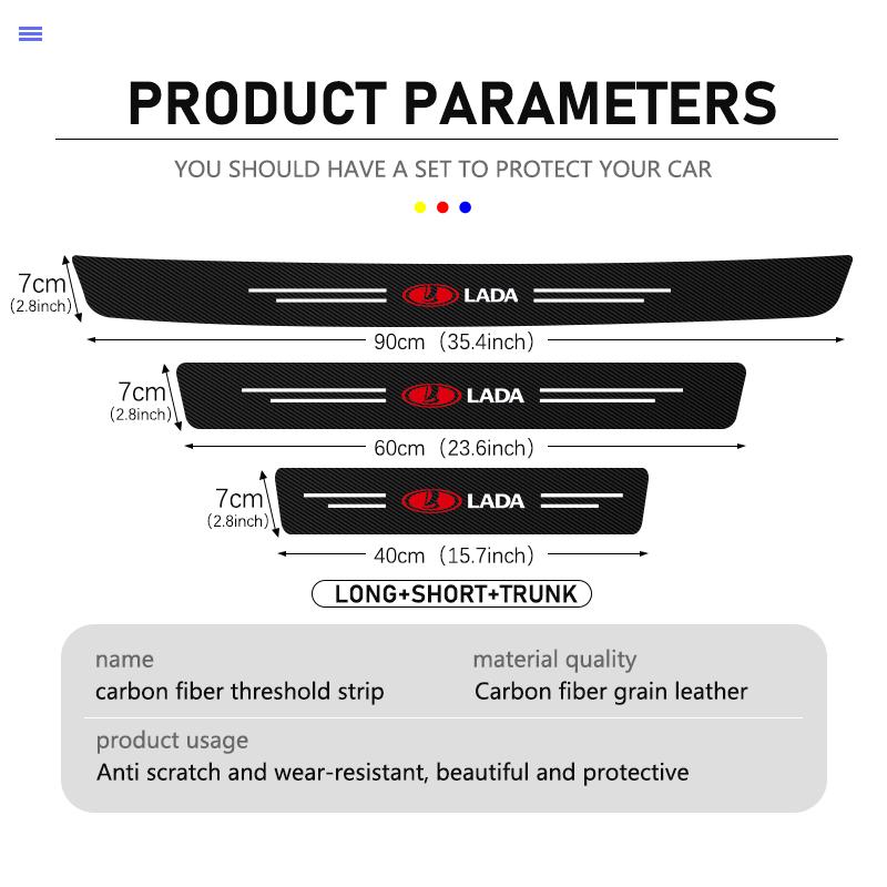For Lada 4pcs Car Carbon Fiber Threshold Strip Anti Scratch Door Sill Protector Kalina Largus Priora Xray Granta Largus Samara