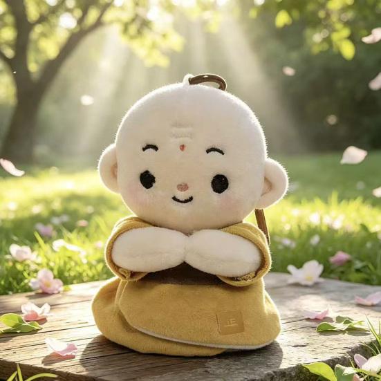Cute Buddhist Monk Plush Keychain Cartoon Little Monk Stuffed Animal Pendant Zen Figure Key