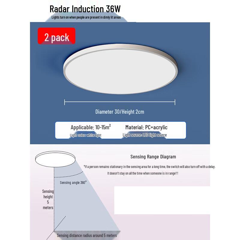 Automatic Radar Sensor LED Ceiling Light (2-Pack)
