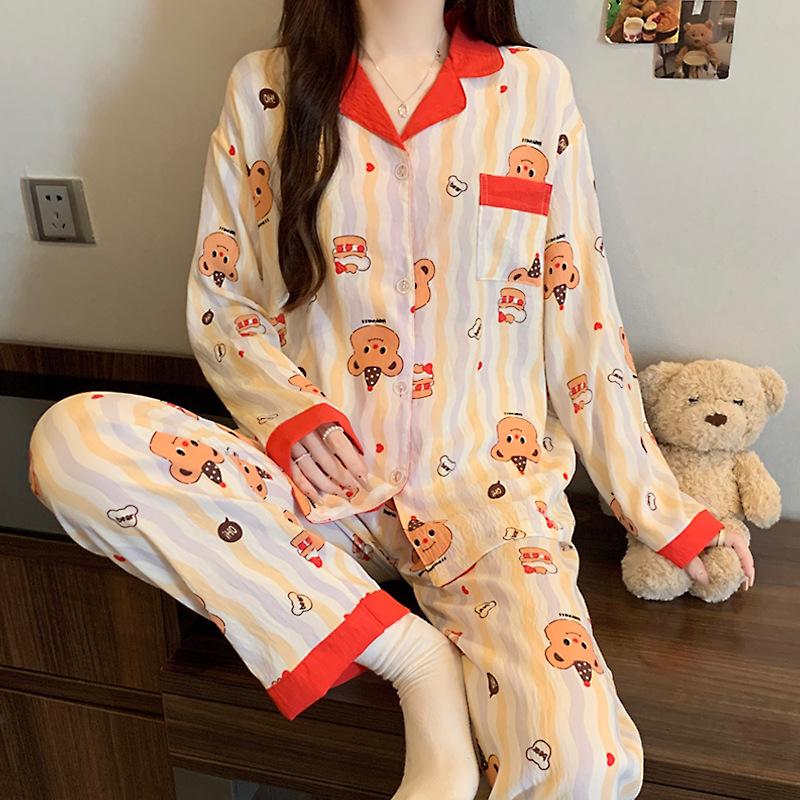 Idyllic Clouds Cotton Edge Princess Collar Pajamas Women'S Long Sleeves Trousers Homewear