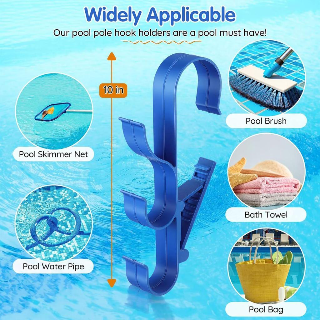 2PCS Poolside Pool Skimmer Net Holder Adjustable Waterproof 3-Hook Bracket Plastic Pool Pole Hooks for Ground Outdoor Hot Tubs