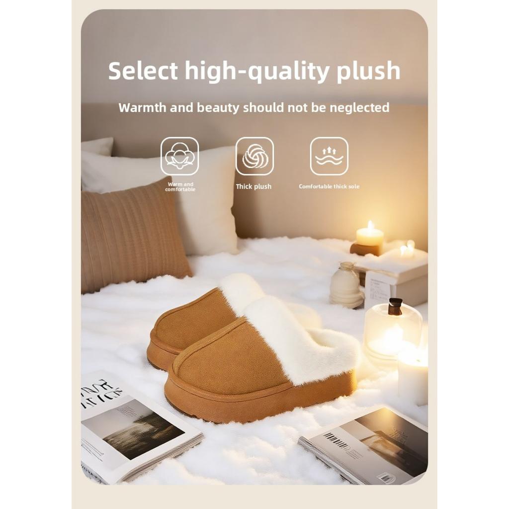 Plush Slippers with Thick Soles and Anti Slip Plush Slippers for Winter, Warm Home Cotton Slippers for Women To Wear Outside