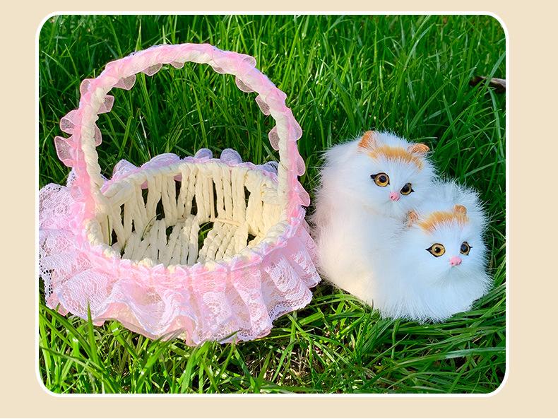 Mother Cat and Kitten with Basket Figurine - Toy Gift for Kids or Girlfriend