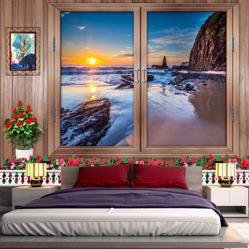 Simulation window tapestry forest mushroom tapestry scenery wall hanging flower mural art bedroom home decoration