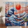 Shower Curtain: Traditional Japanese Wave with Cherry Blossoms and Red Sun for an Oriental and Harmonious Bathroom Decor