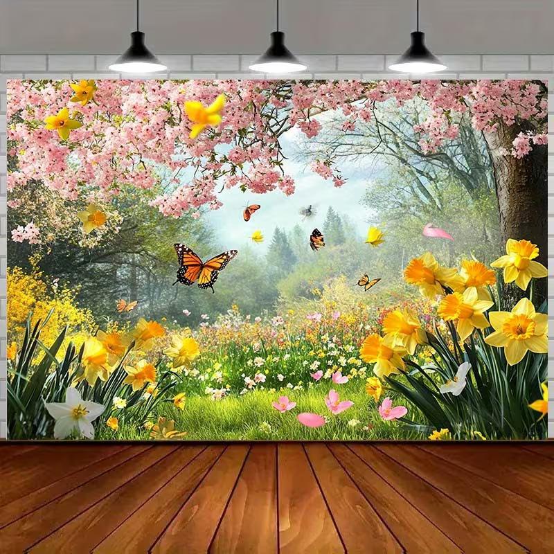 

2D Floral Forest Tapestry, Spring Cherry Blossom & Butterfly Wall Hanging for Aesthetic Room 47.2x31.5inch/120*80cm