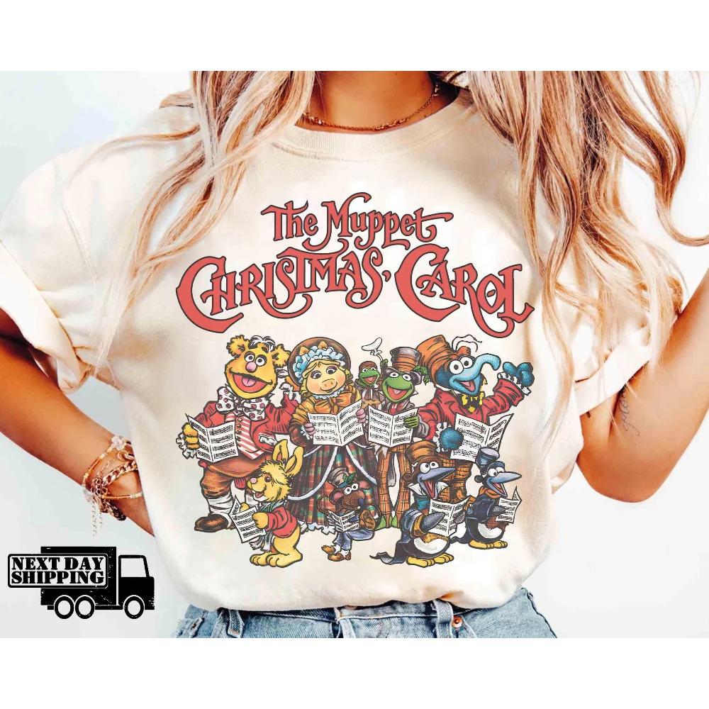 Retro Plush Christmas Carol Shirts Komi Frog and Gonzo Rizzo Christmas Tshirts Retro World Family Tour Shirts for Women