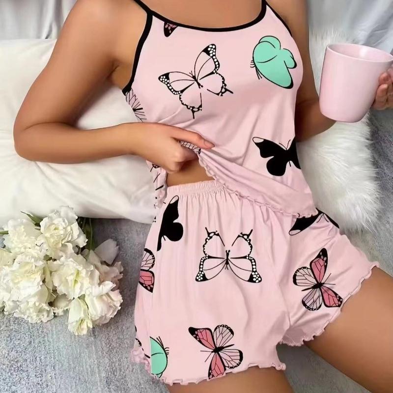 Przyjazna dla skóry i wygodna luźna koszula nocna damska 2024 lato dekolt U rozmiar plus nadruk motyla bez rękawów sukienka do spania
