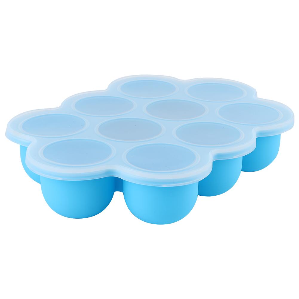 Silicone Food   Tray 10 Holes Reusable Container with Lid for Homemade Baby Food(Blue )