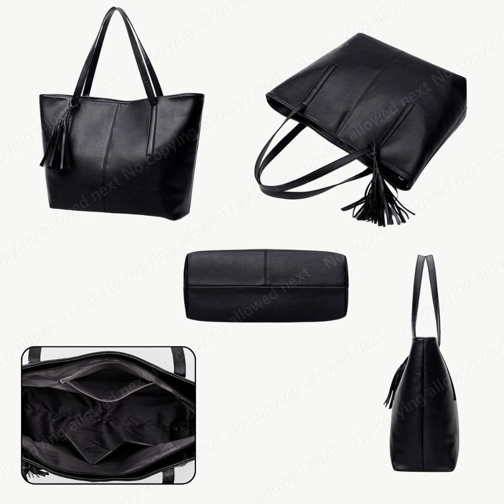 Women's Tote Bag, A4 Size, Large Capacity, PU Leather, Lightweight, Shoulder Strap, Zippered, Simple Design, Black, Perfect for Commuting or School