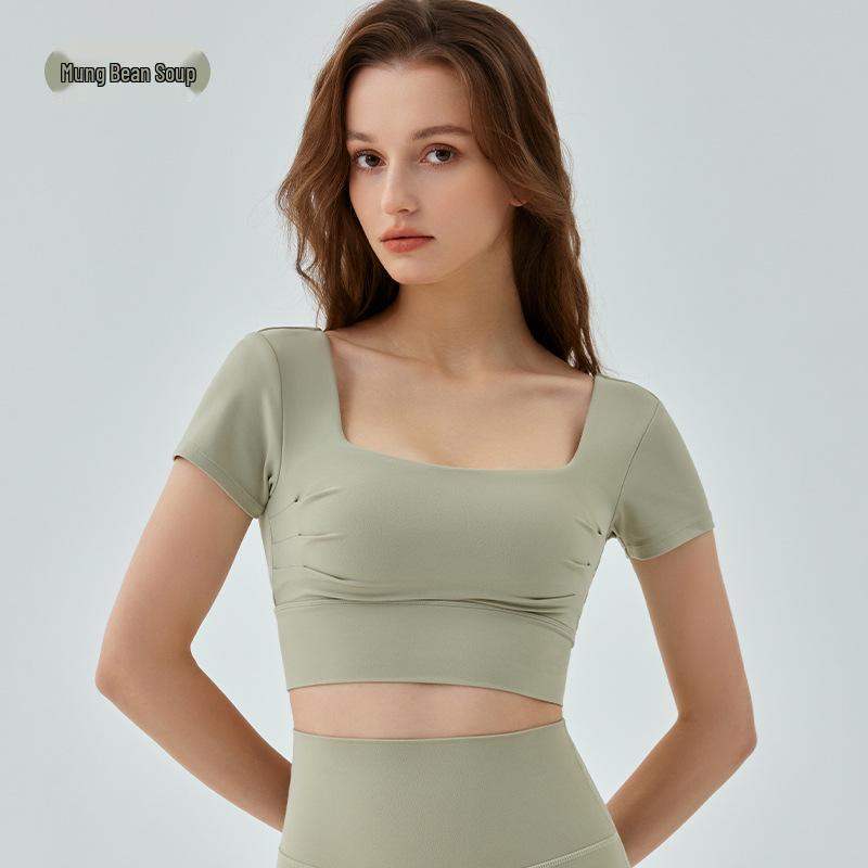 

Женский дышащий плиссированный топ с коротким рукавом для йоги со съемным нагрудником L