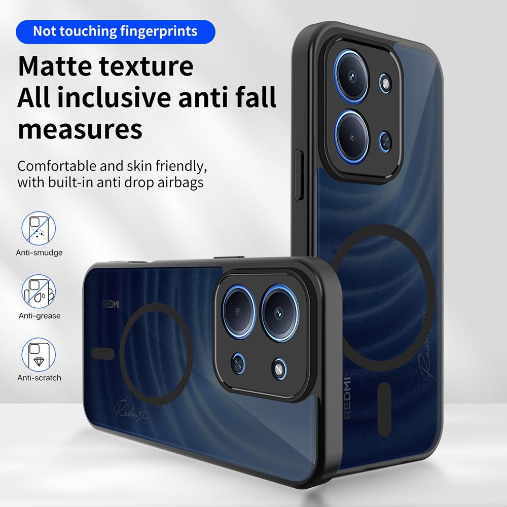 KEYSION Magnetic Phone Case for Xiaomi POCO C85 Silicone+PC Matte Translucent Clear Shockproof Back Cover for Redmi 15C 171mm