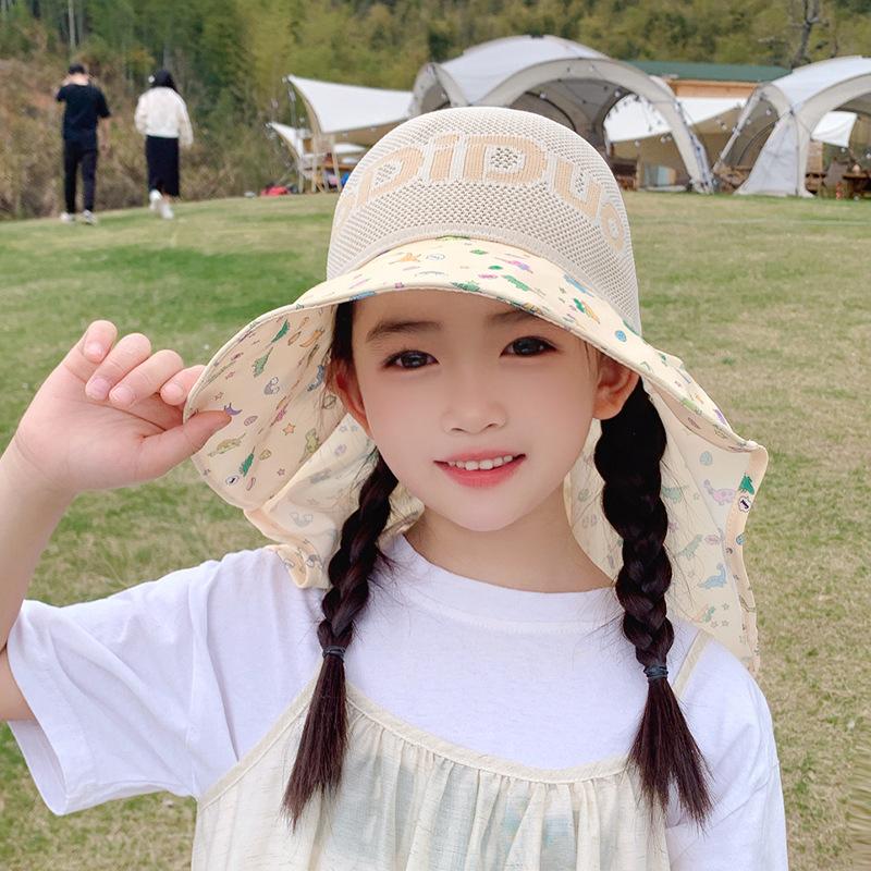 1148 children's hat cartoon cute empty top sun hat outdoor play big eaves shawl sunscreen bucket hat