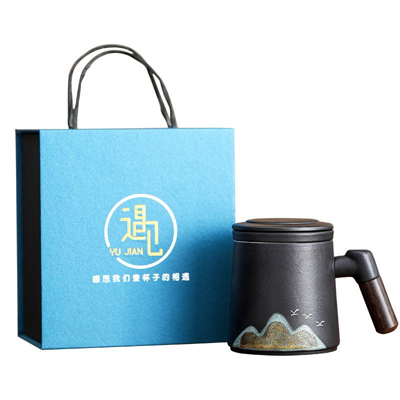 Company Business Coarse Pottery Qingshan Flying Bird Teacup Set Ceramic Office Cup Annual Meeting Gift Practical Souvenir