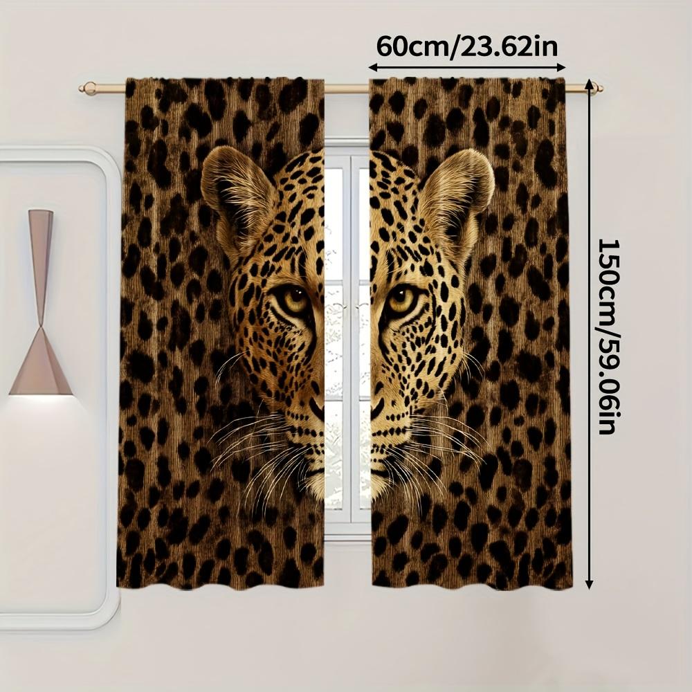 2Pcs Polyester Creative Leopard Decorations Printing Window Curtains Birthday Party Decoration Backdrop Drapes for Living Room