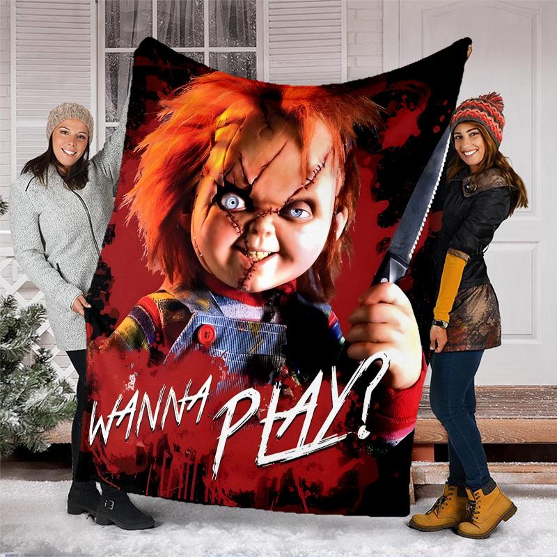 1pc Chucky3 Theme Blanket - Digital Print, Polyester, Cozy for All Seasons, Perfect for Outdoor, Camping, and Travel