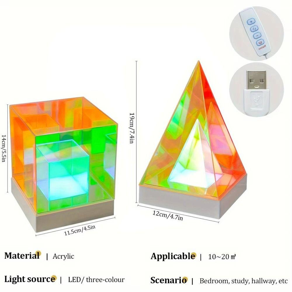 USB-wiederaufladbare LED-Pyramidenwürfel-Nachtlicht Mischfarbenwürfel Dekorative Tischlampe Nachttischlampe