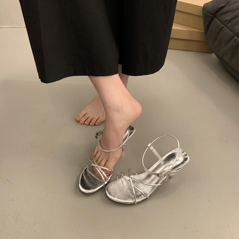 Fashion Gold Simple Thin Belt Fashion Sandals for Women 2024 Summer Designer Women's Slingback Sandals Sexy Thin Heel Party High Heels