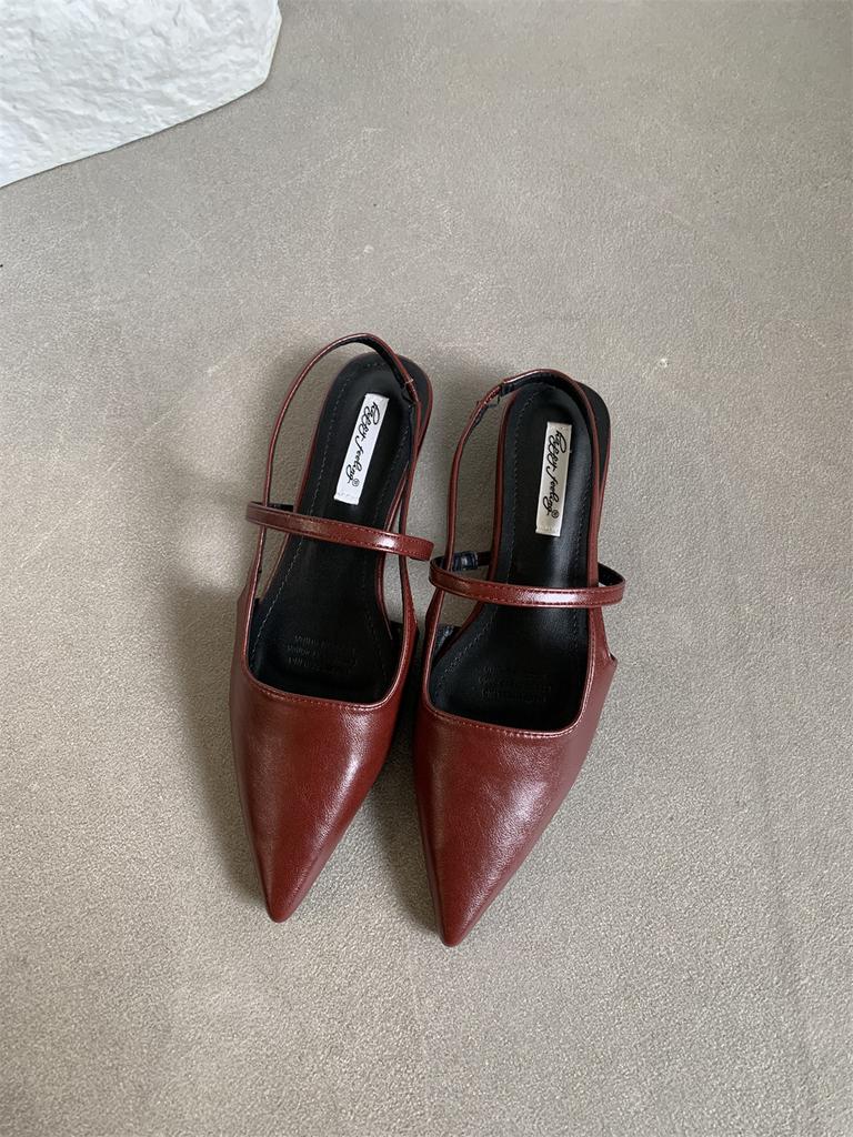 Spring 2025 New Flat-bottomed Bag Head Sandals Soft Leather One-pedal Pointed Head Shallow Mouth Versatile Cool Single Shoes Women's Shoes