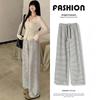 2025 Autumn/Winter Black & White Striped Loose Straight-Leg Women's Floor-Length Towel Pants