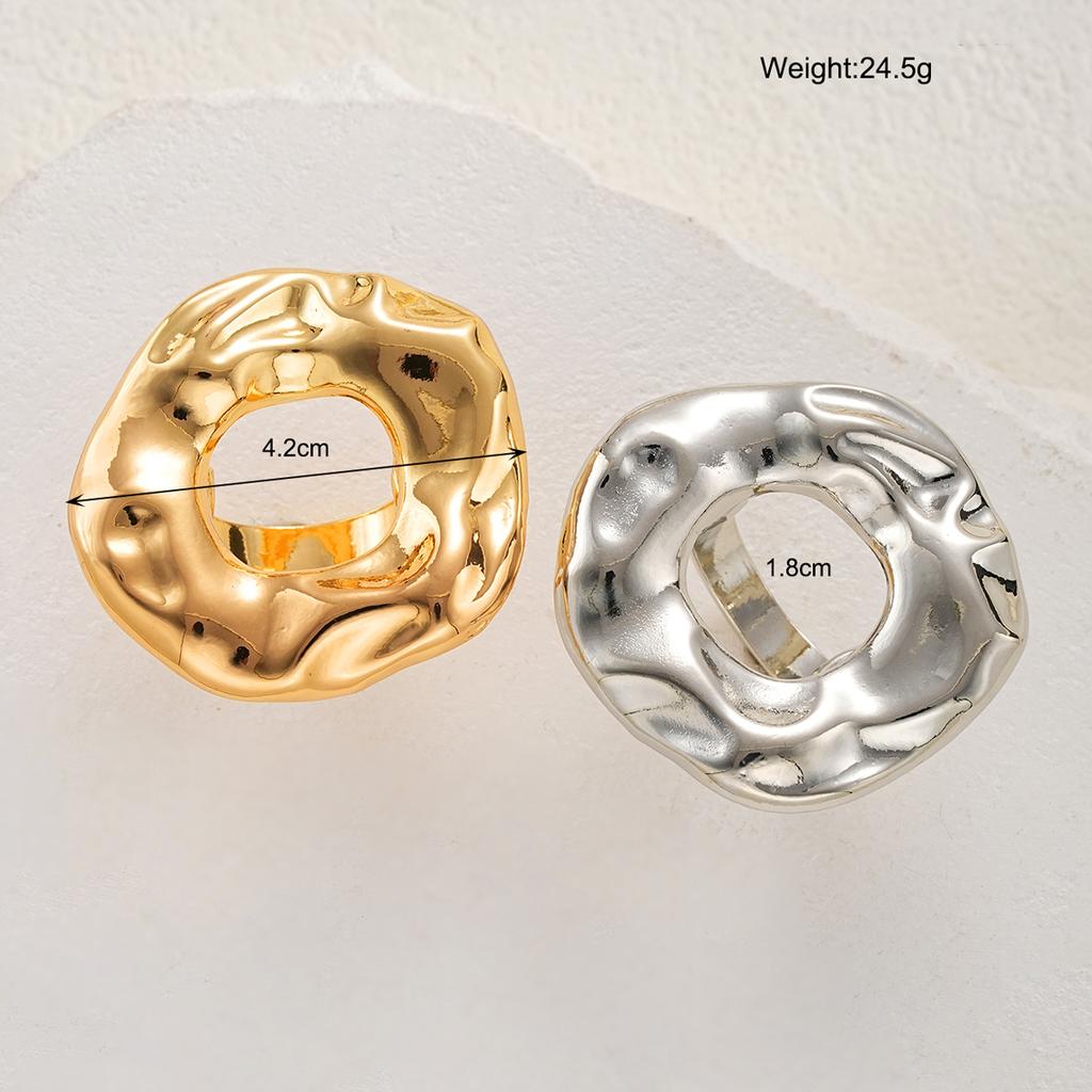 2Pcs/Set Geometric Irregular Big Round Rings For Women Simple Gold Silver Color Hollow Out Rings Set Trendy Female Party Jewelry