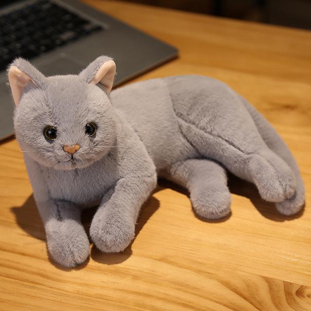1pc 4 Colors INS Like Real Prone Cat Plush Doll Stuffed Pure Colors Grey White Yellow Kitten Toy Pets Animal Kids Gift