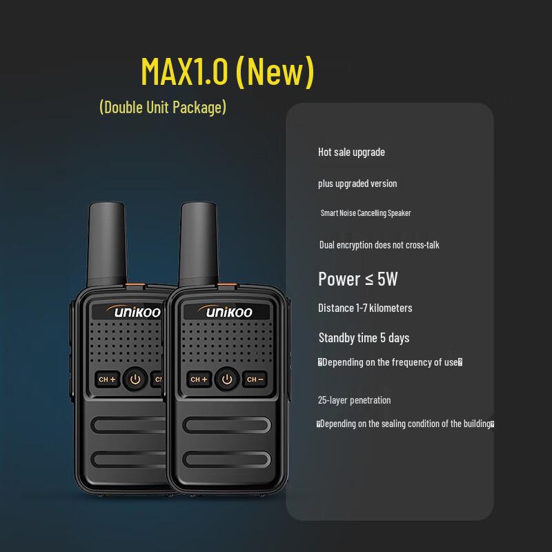 

UNIKOO Max 1.0 High-Power Long-Distance USB Charging Walkie-Talkie (2-Pack) (CN version)