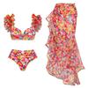 2024 High-Waist Gathered Bikini Set with Chiffon Skirt