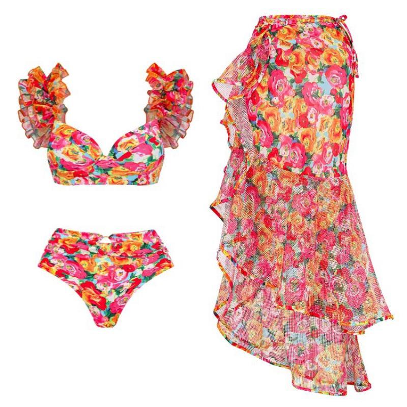 

2024 High-Waist Gathered Bikini Set with Chiffon Skirt Medium