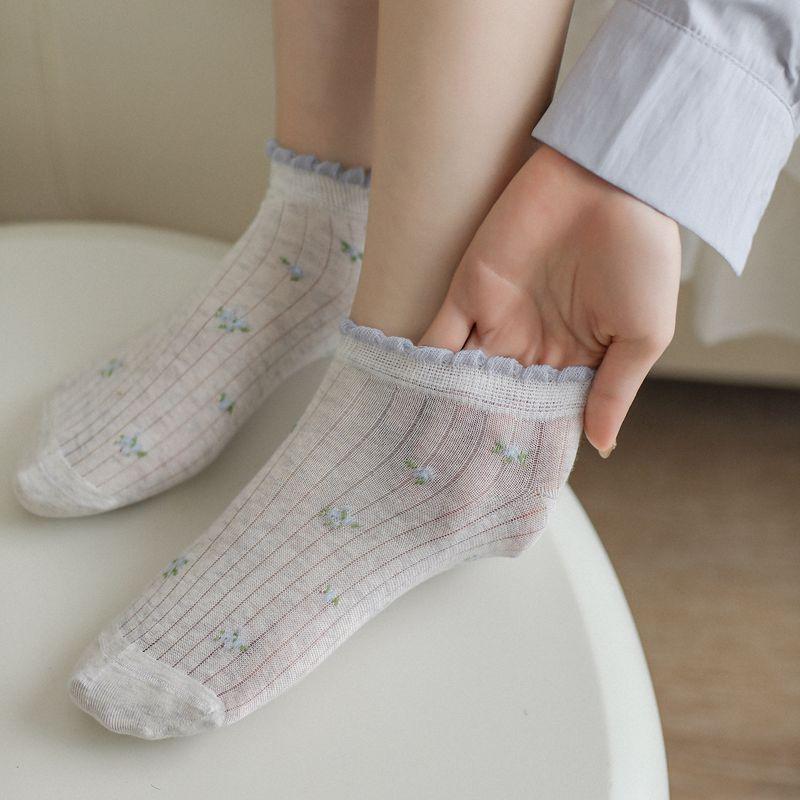 Light Blue Floral Boat Socks - Women's Summer Collection