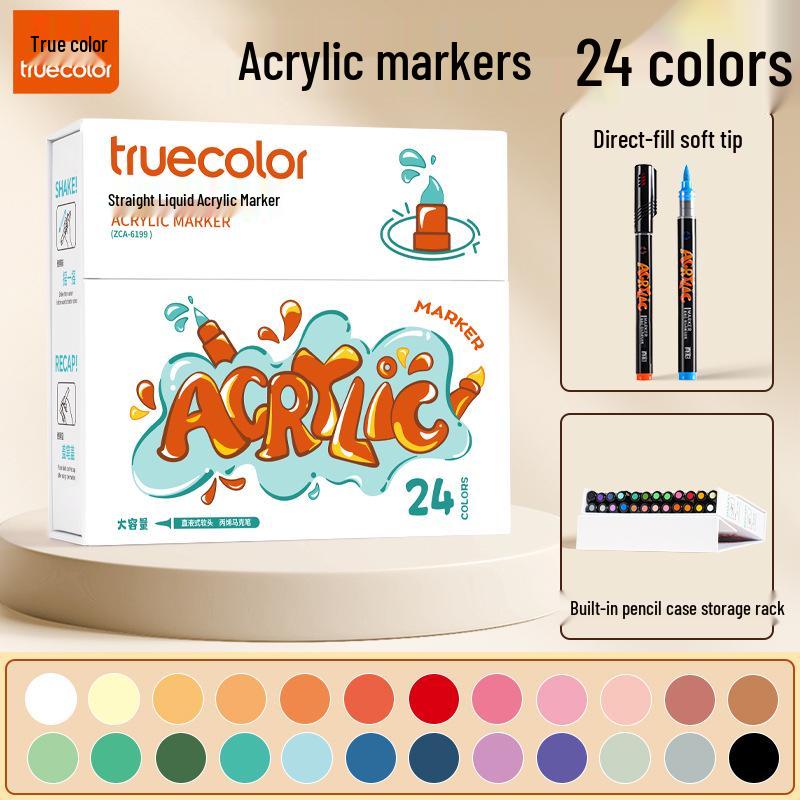 

True Color Liquid Acrylic Marker, Opaque & Layerable, Soft Tip for Kids & Students