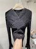 Women's French Patchwork Lace Thickened Long Sleeve Top - Warm, Slimming, Plus Velvet for Autumn/Winter.
