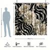 Ensemble de rideaux de douche floraux blanc laiteux - Fleurs blanches sur rayures noir et blanc, Inclut des crochets, Polyester imperméable, Décor moderne