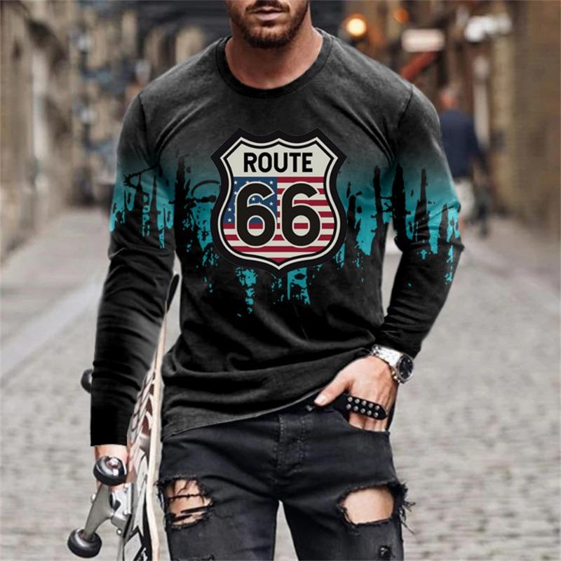 Retro Flame Series 3D Print Summer Men's O-Neck T-shirt Casual Long Sleeve T-Shirt Oversized Pullover Fashion Trend Men Clothing
